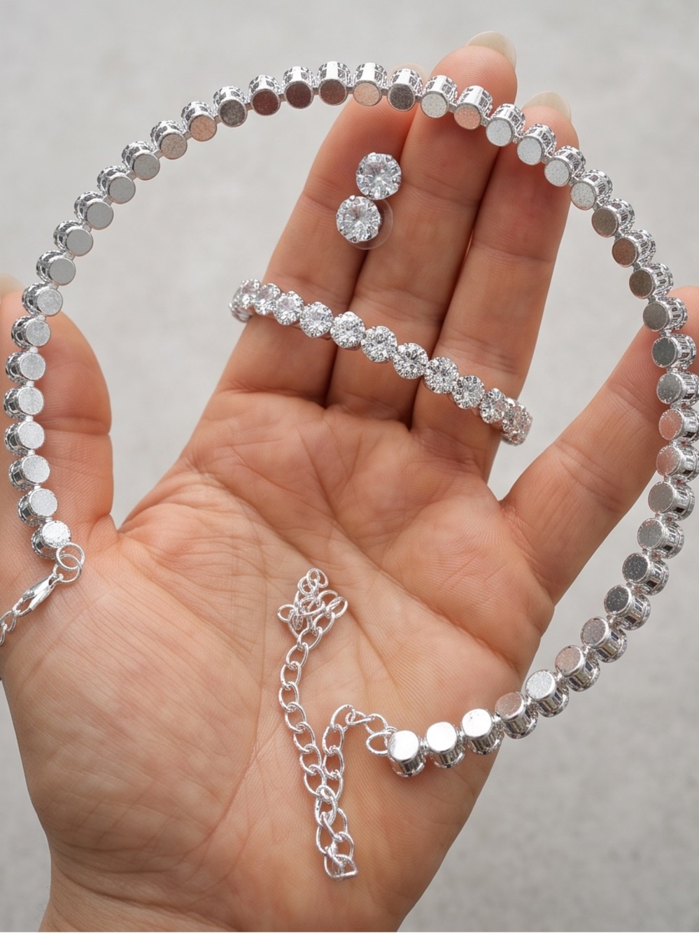Silver Cubic Zirconia Tennis Necklace , bracelet earrings - Silver Sparkle lot 3